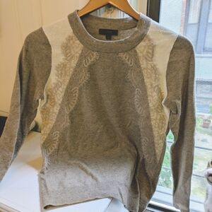 J Crew Wool Blend Beige Tan Lace Detail Crew Neck Sweater Size XS